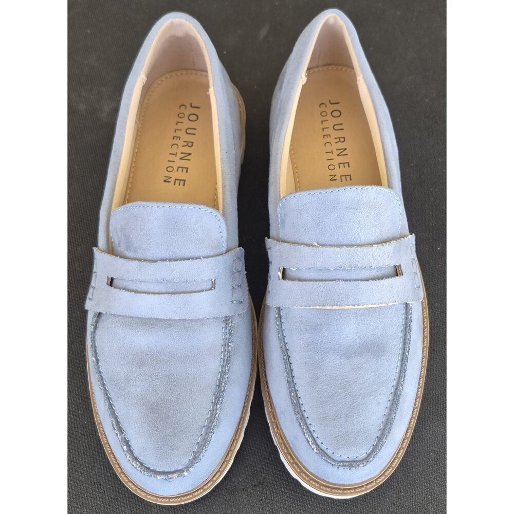Journee Collection Kenly Wide Width Blue Slip On Loafer Flats - Size 6.5
